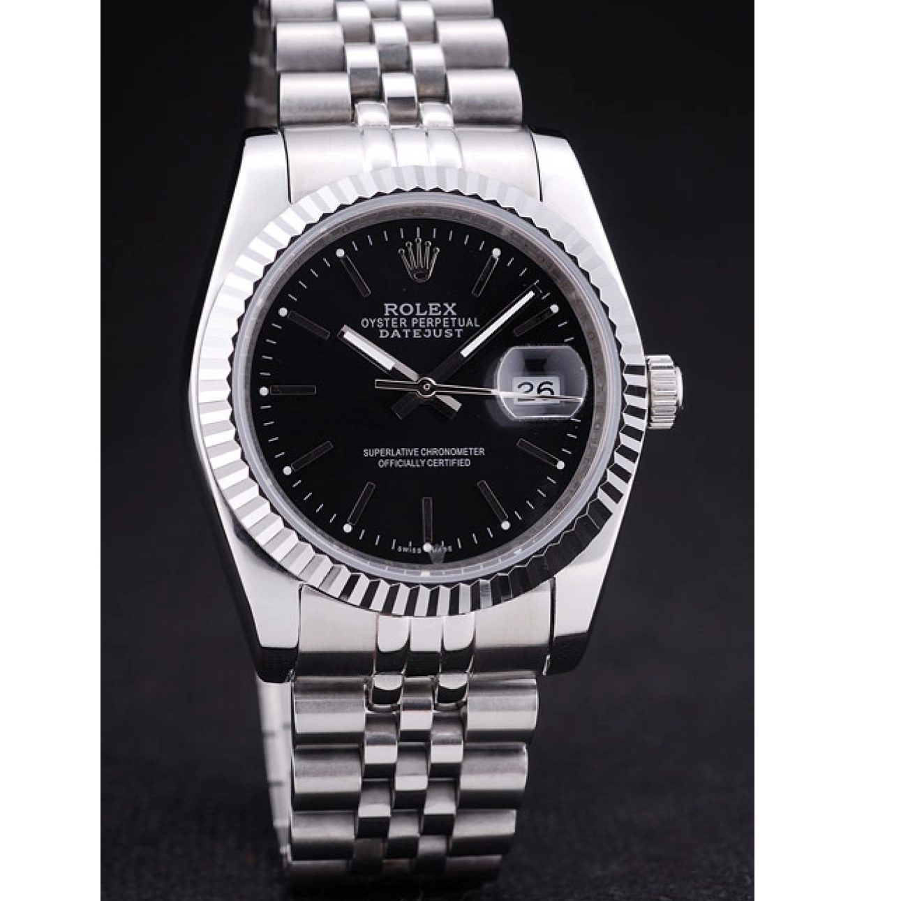 Best AAA Replica Sites Black Diamonds Datejust Ribbed Dial 7456 Rolex Bezel 0803